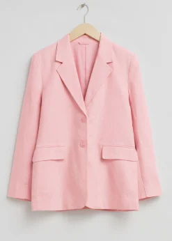 Avslappet Enkelt-Breasted Lin Blazer