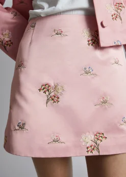 Blomsterbrodert MiniSkjørt I Sateng