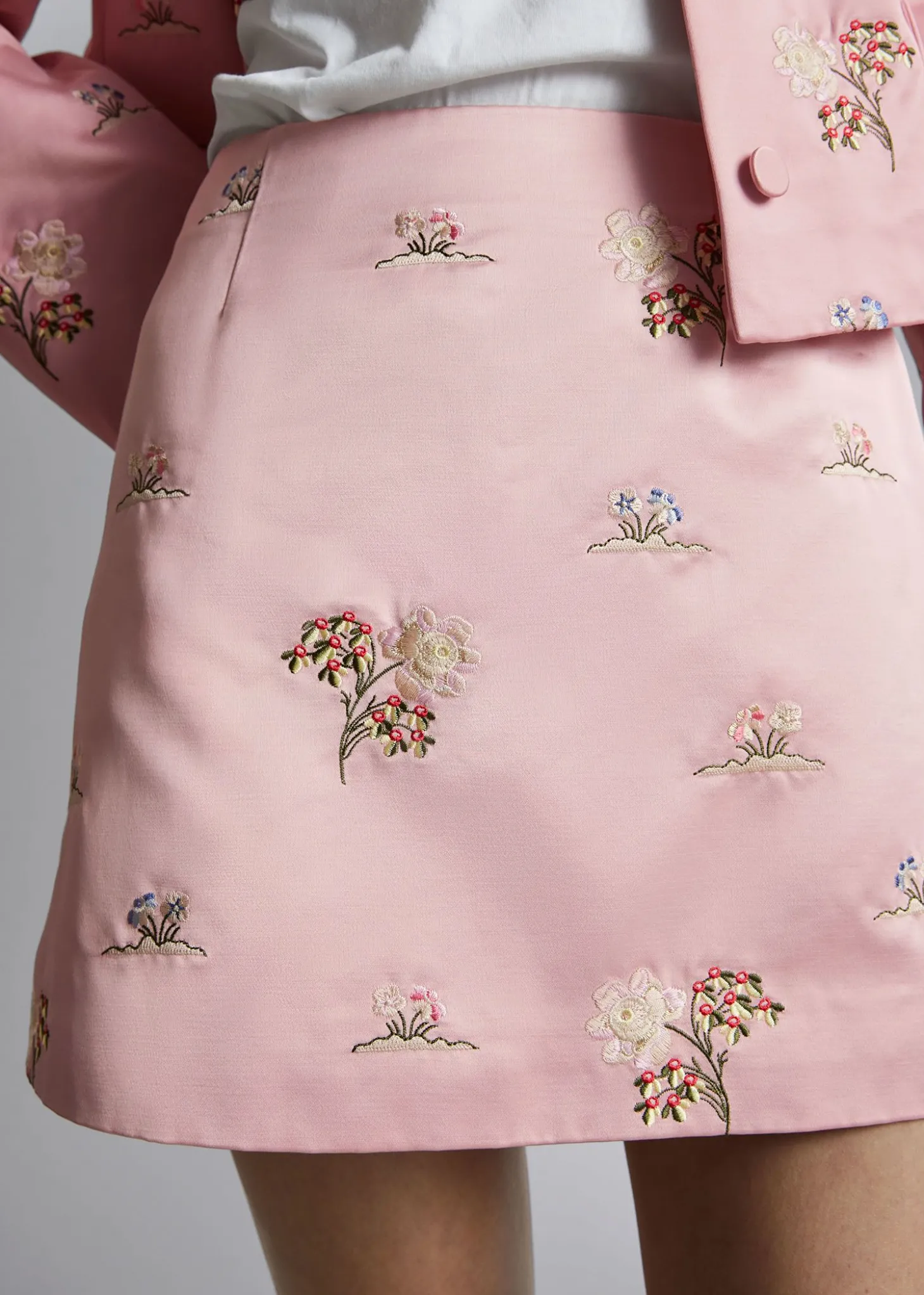 Blomsterbrodert MiniSkjørt I Sateng
