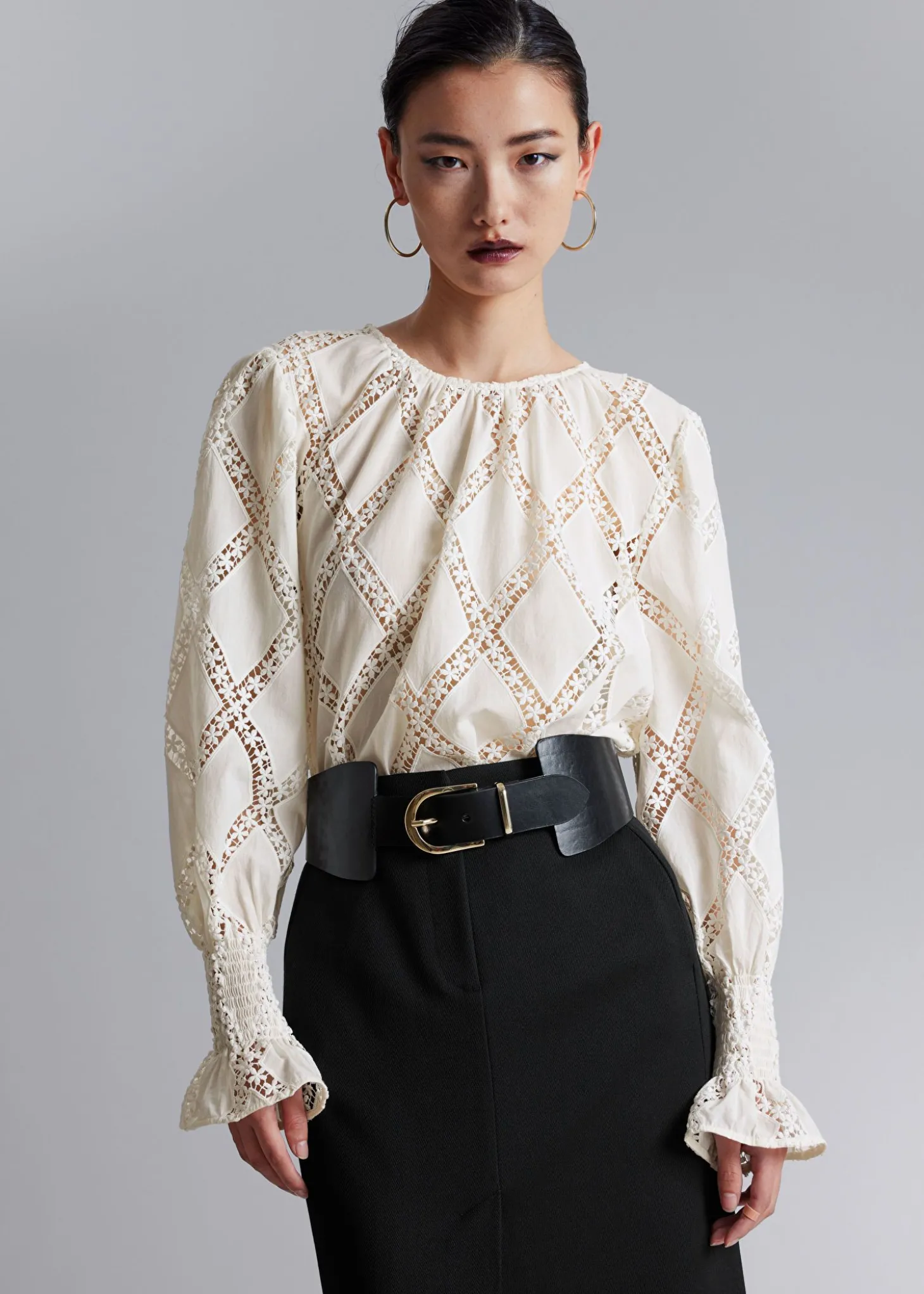 Brodert Bluse Med Frillmansjett