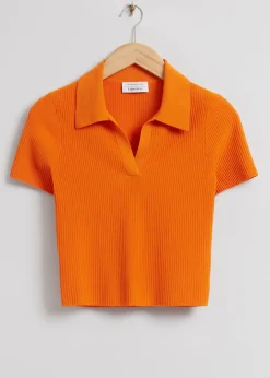 Cropped Apen Krage Strikket Topp