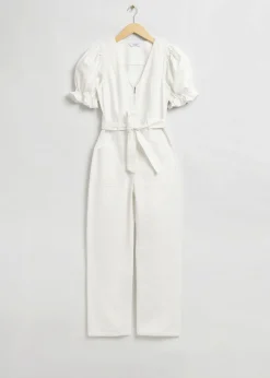 Feminin Puffermer V-Hals Jumpsuit