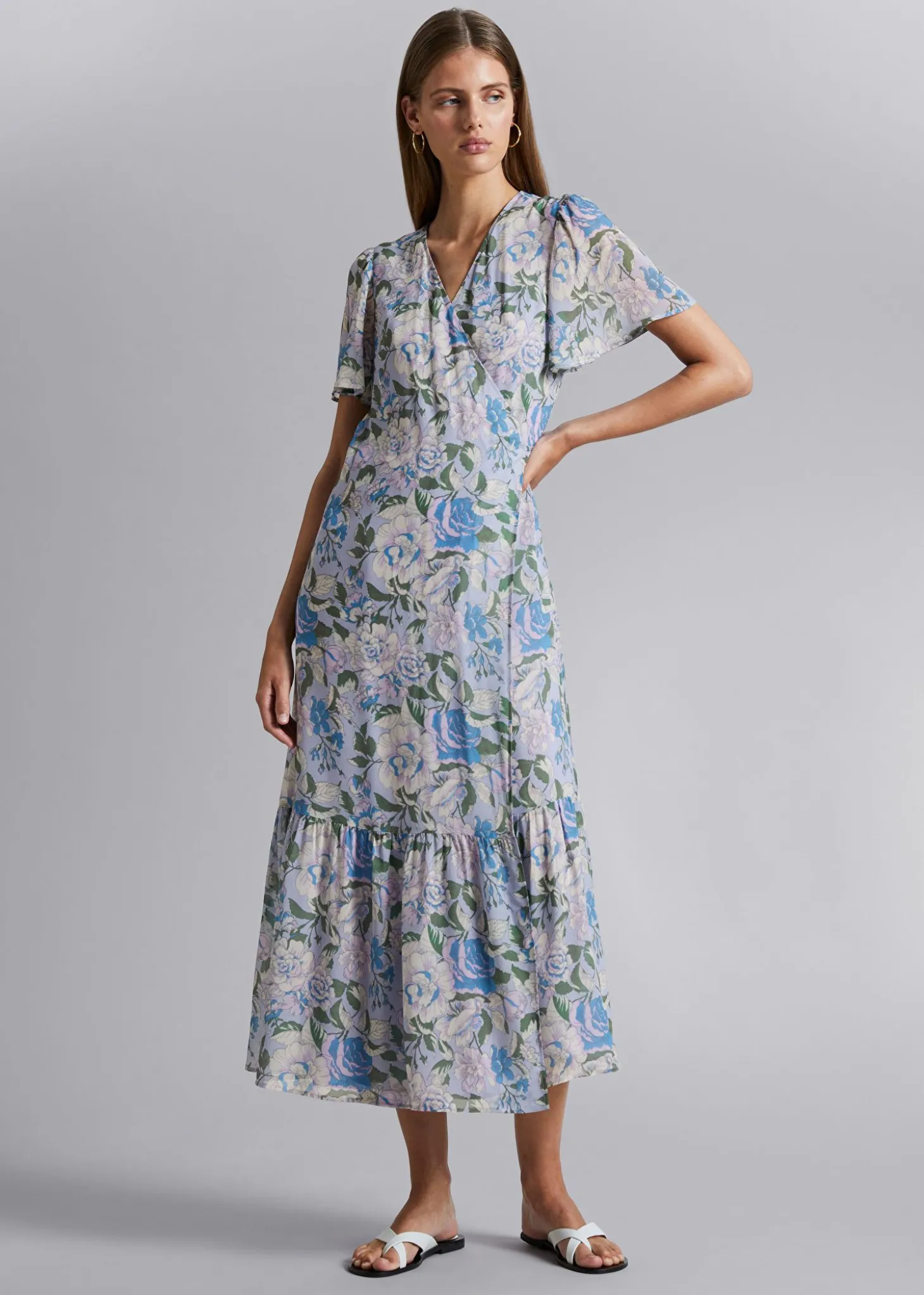 Flutter Sleeve Wrap Midi-Kjole