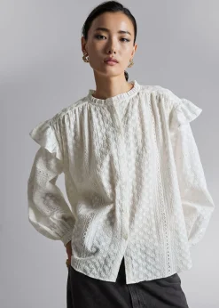 Frilled Floral Brodery Bluse