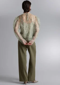 Gjennomsiktig Brodert Organzabluse