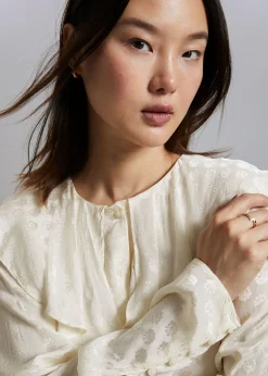 Jacquard-Frilled Bluse