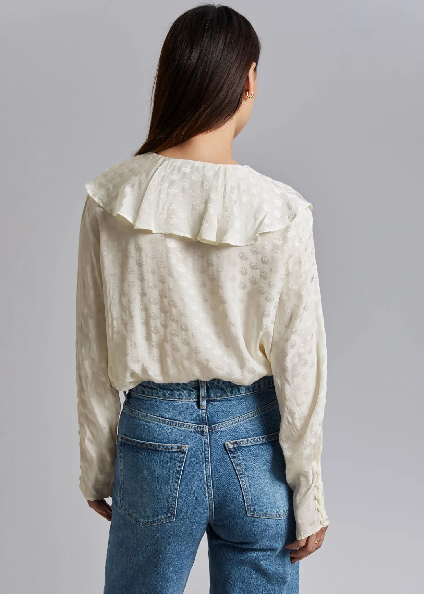 Jacquard-Frilled Bluse