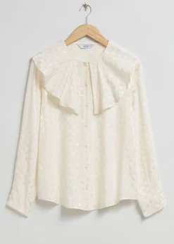 Jacquard-Frilled Bluse