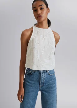 Lin Rund Hals Cropped Topp