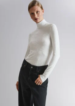 Mock Neck Jacquard Topp