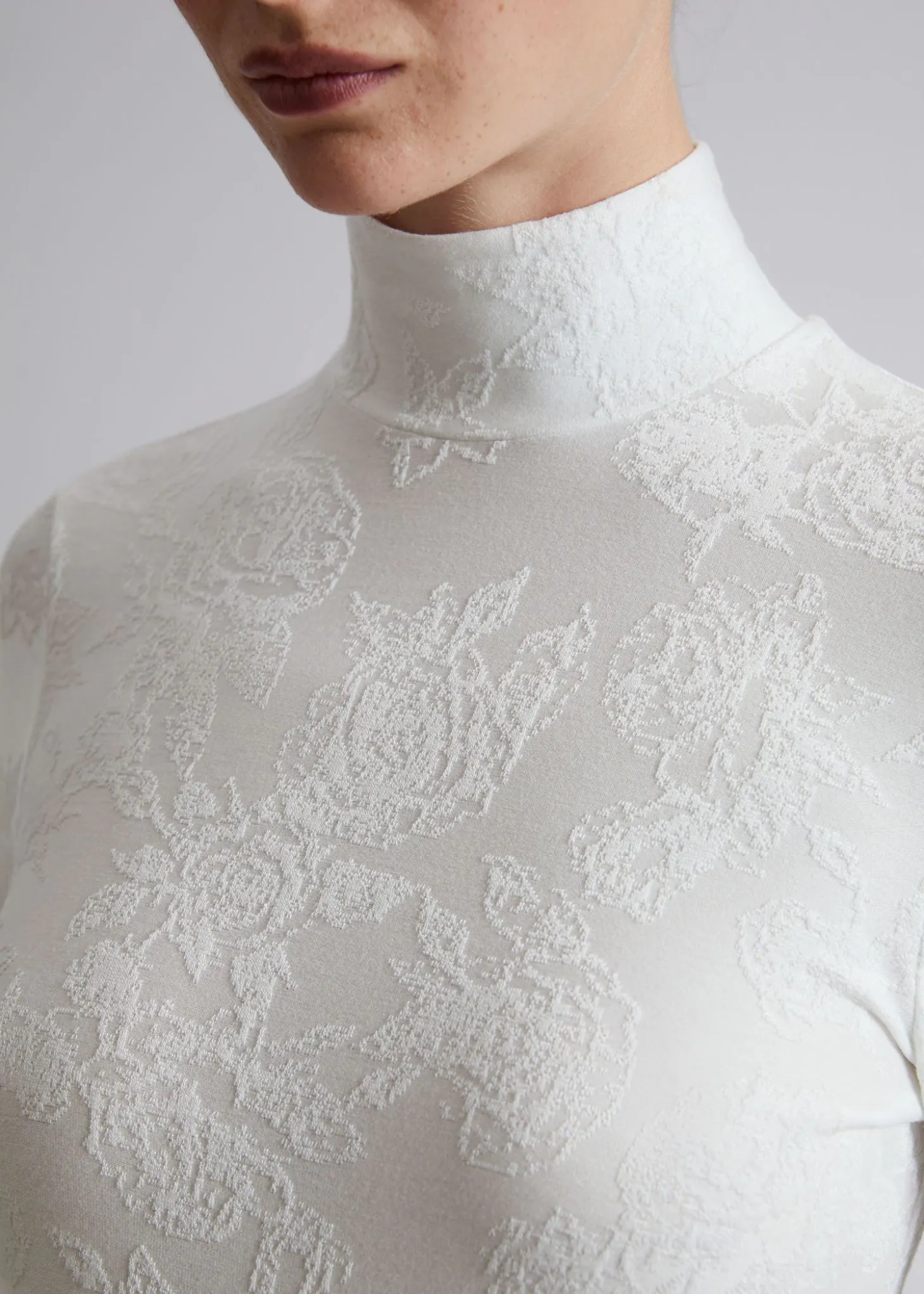 Mock Neck Jacquard Topp
