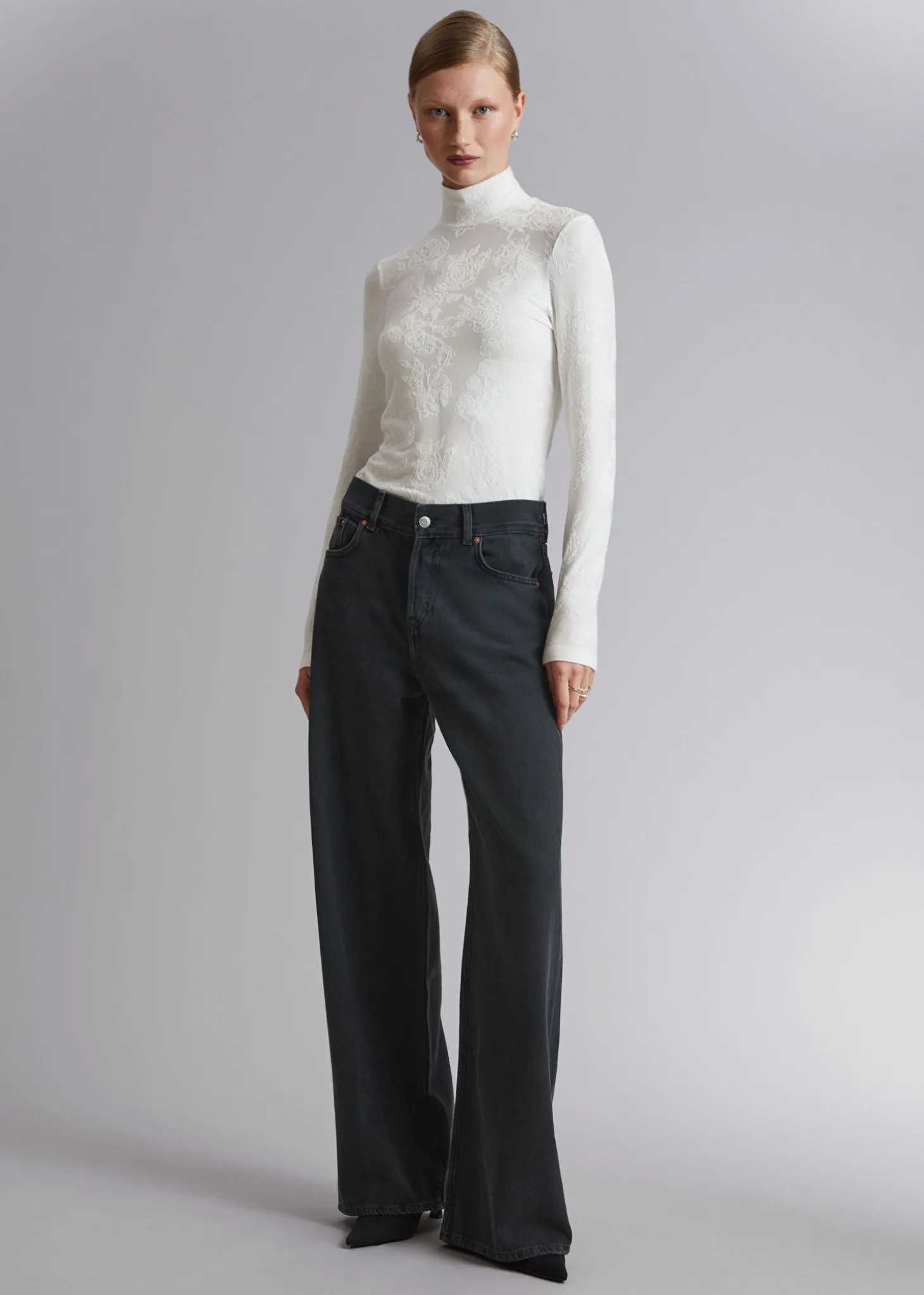 Mock Neck Jacquard Topp