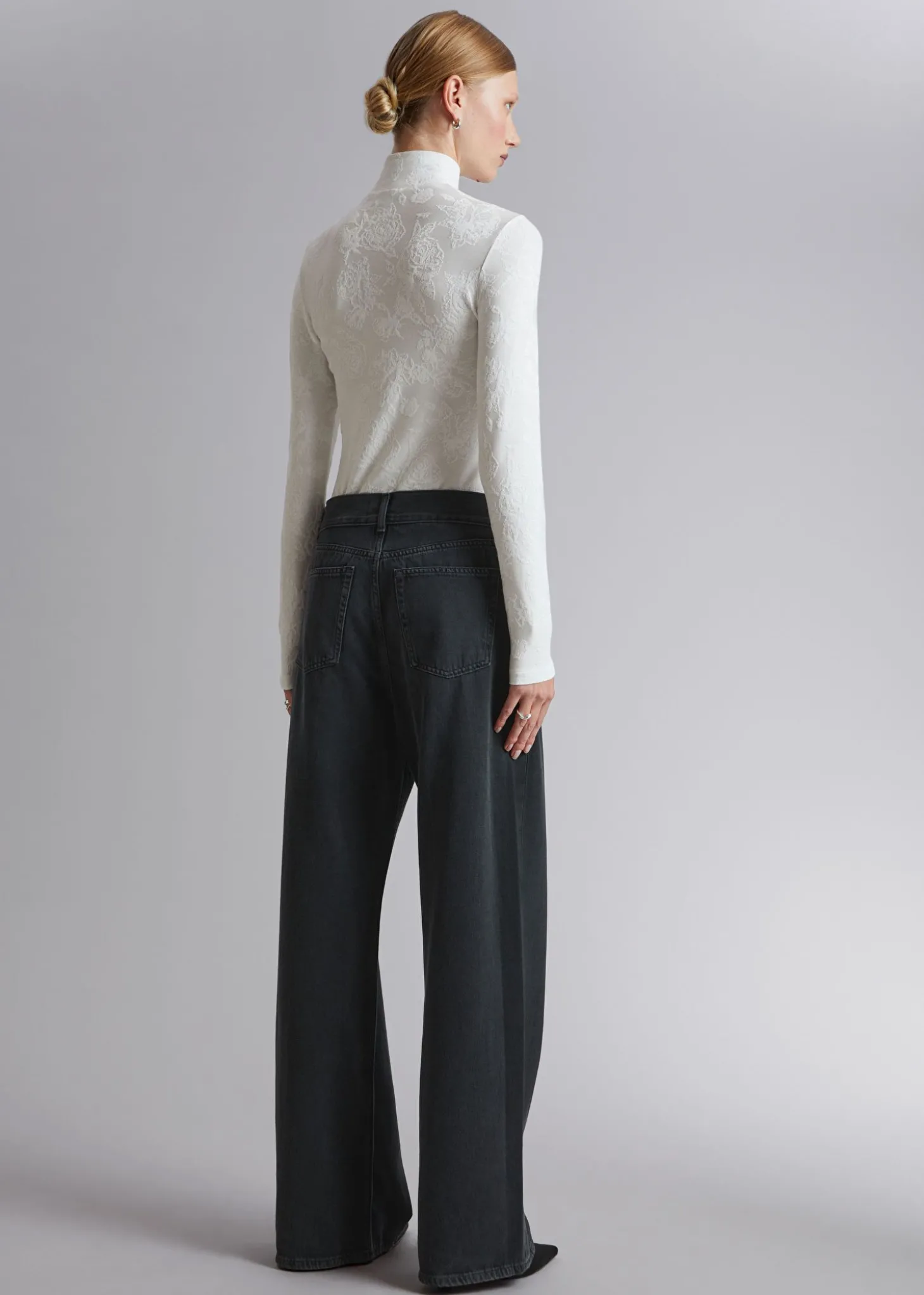 Mock Neck Jacquard Topp