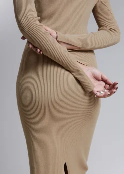 Ribbet Slim Midi-Kjole