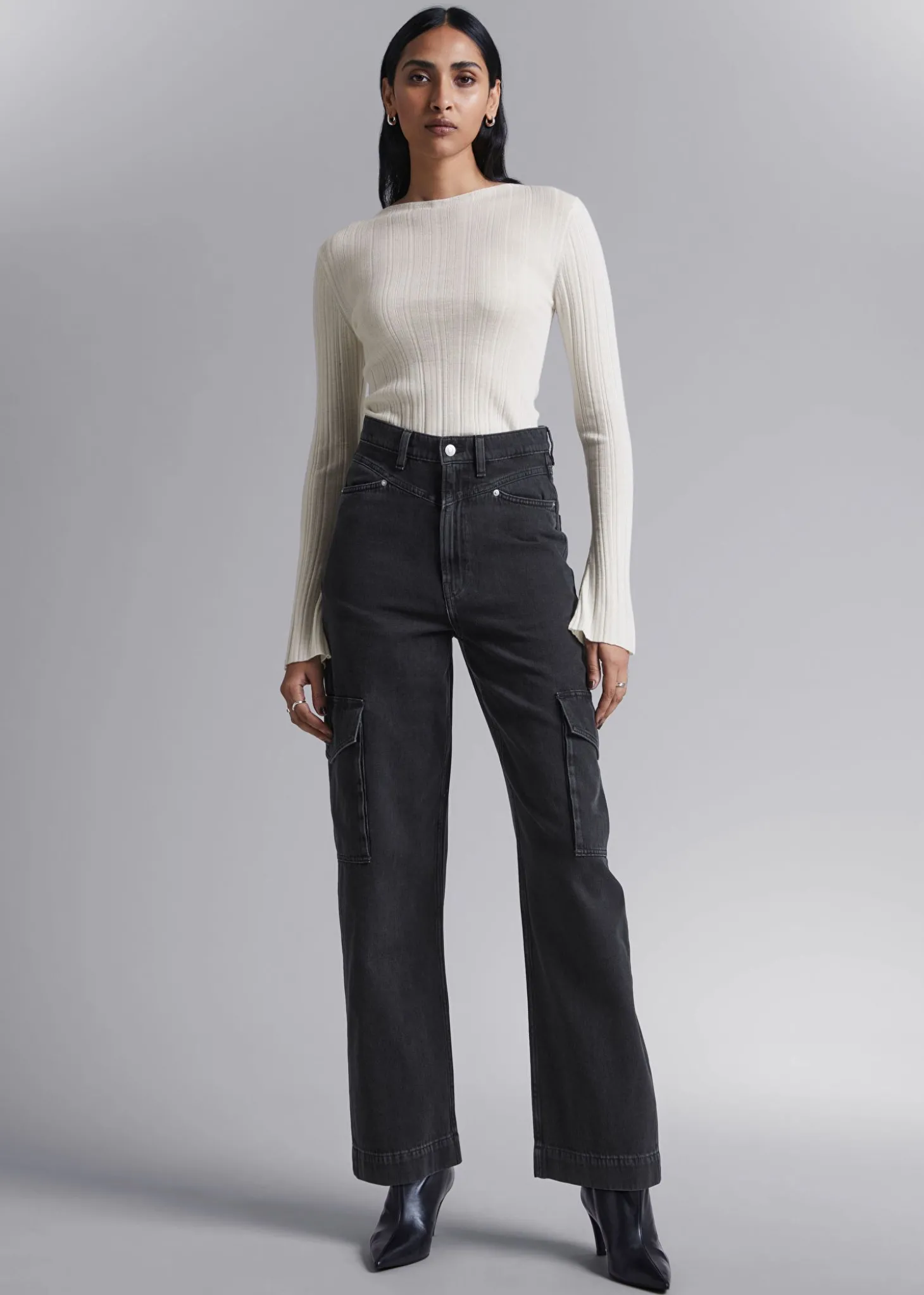 Tapered Cargo-Pocket Jeans