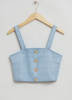 Tweed Knit Buttoned Bustier Topp