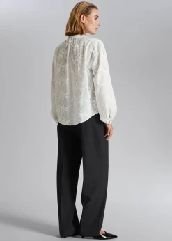 Voluminos Bluse Med Staende Krage