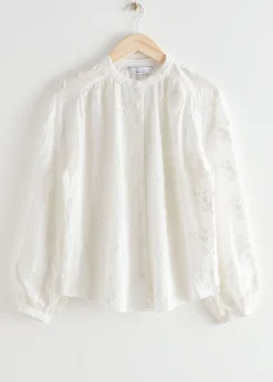 Voluminos Bluse Med Staende Krage