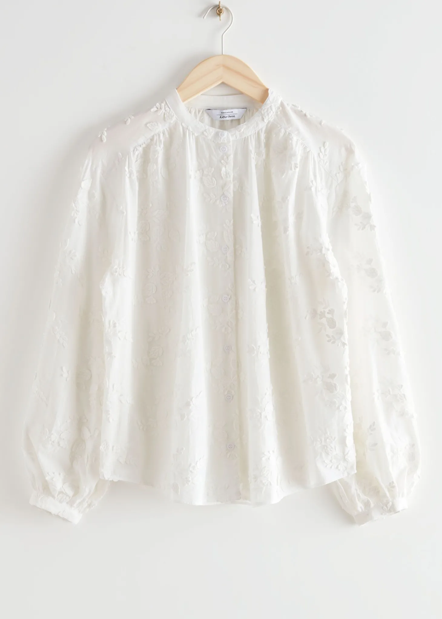 Voluminos Bluse Med Staende Krage