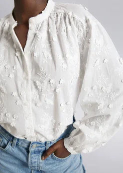 Voluminos Bluse Med Staende Krage